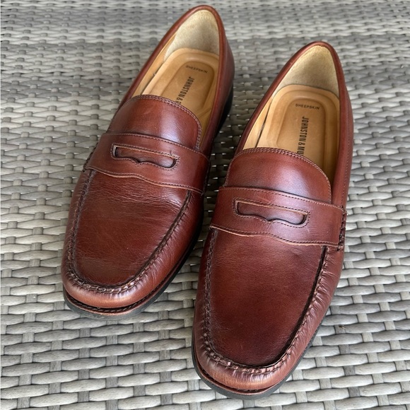Johnston & Murphy Leather 11.5 M Penny Loafers Slip-On Brown Made in Brazil - Picture 2 of 13